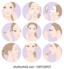 Illustration of a woman doing skin care