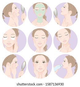 Illustration of a woman doing skin care