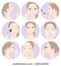 Illustration of a woman doing skin care