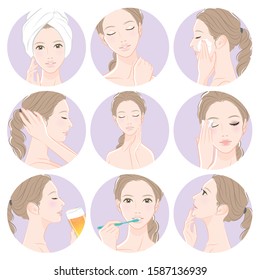 Illustration of a woman doing skin care