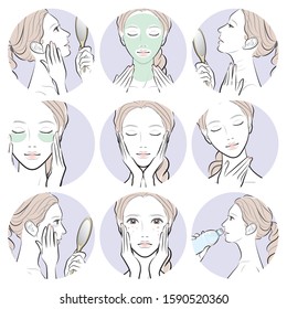 Illustration of a woman doing skin care