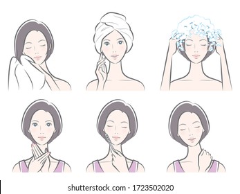 Illustration of a woman doing skin care