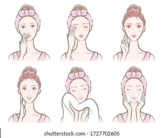 Illustration of a woman doing skin care