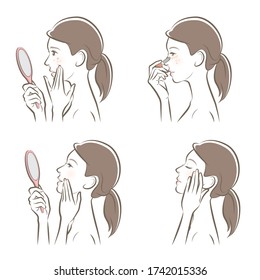 Illustration of a woman doing skin care