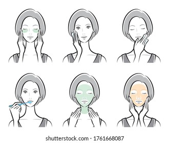 Illustration of a woman doing skin care