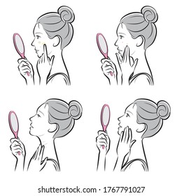 Illustration of a woman doing skin care
