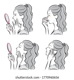Illustration of a woman doing skin care