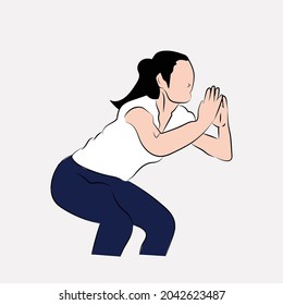 Illustration Of Woman Doing Squats Warmup Silhouette Character Sign