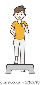 Illustration of a woman doing stepping up and down exercise.