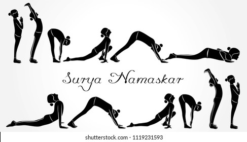 Illustration Woman Doing Surya Namaskar International Stock Vector ...