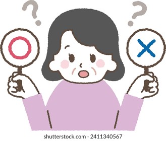 Illustration of a woman doing a true or false quiz.