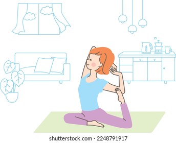 Illustration of woman doing yoga at home