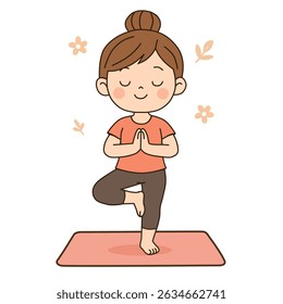 Illustration of Woman Doing Yoga Tree Pose 