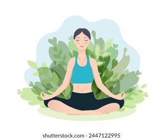 Illustration Woman Doing Yoga , Vector Illustration