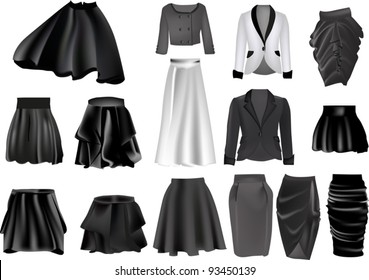 illustration with woman dress collection isolated on white background