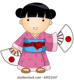 Illustration of a Woman Dressed in Japanese Costume