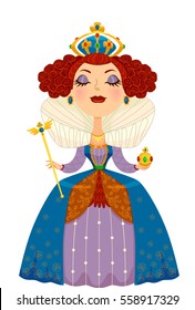 Illustration Woman Dressed Queen Complete Crown Stock Vector Royalty Free