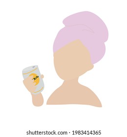 illustration of a woman drinking beer after taking a bath