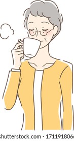 Illustration of a woman drinking coffee in a muck cup