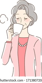 Illustration of a woman drinking coffee in a muck cup