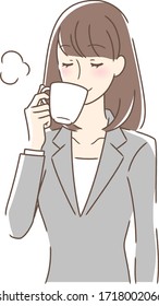 Illustration of a woman drinking coffee in a mug cup
