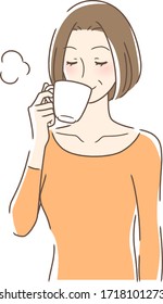 Illustration of a woman drinking coffee in a mug cup