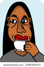 Illustration of a woman drinking a cup of coffee