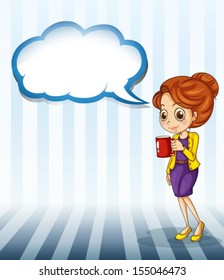 Illustration of a woman drinking a cup of tea with an empty callout