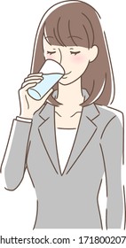 Illustration of a woman drinking cup of water