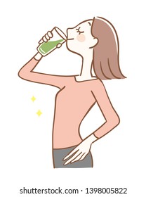 Illustration Of A Woman Drinking A Green Smoothie