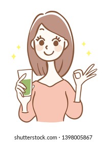 Illustration of a woman drinking a green smoothie