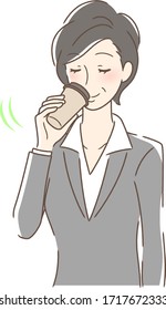Illustration of a woman drinking takeaway coffee