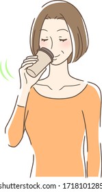 Illustration of a woman drinking takeaway coffee