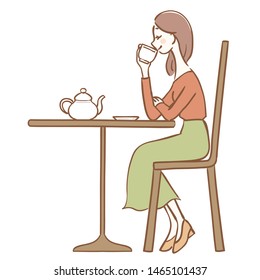 Illustration of a woman drinking tea