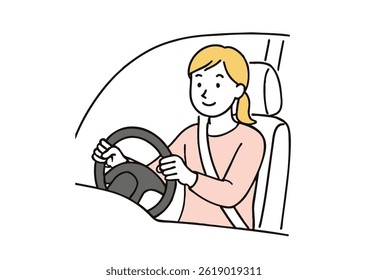 Illustration of a Woman Driving a Car Safely