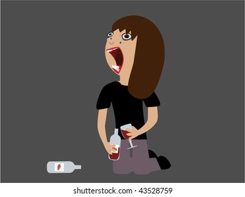 Illustration of a woman drunk and crying.