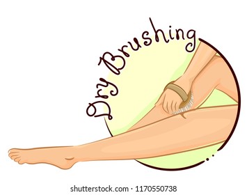 Illustration of a Woman Dry Brushing Her Legs as Part of Her Skincare Routine. Dry Brushing Icon