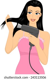 Illustration of a Woman Drying Her Hair With a Blower