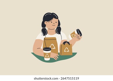 Illustration of Woman with Eco Packaging