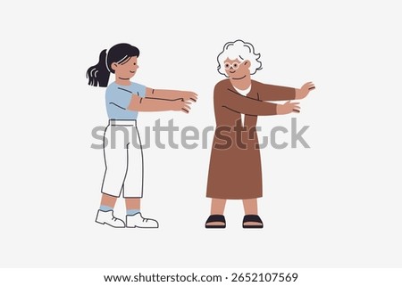 Illustration of Woman and Elderly Exercise