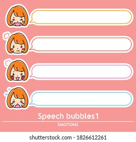 illustration of woman emotion and speech bubble set. 
