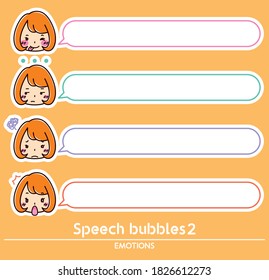 illustration of woman emotion and speech bubble set. 
