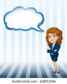 Illustration of a woman with an empty cloud callout on a white background