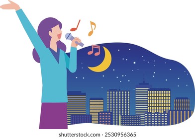 Illustration of a woman enjoying karaoke