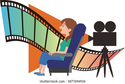 Illustration of a woman enjoying a movie indoors