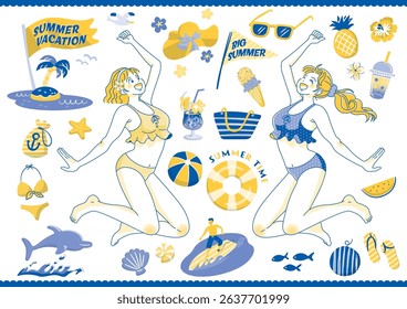 Illustration of a woman enjoying a summer resort B