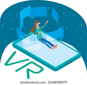 Illustration of a woman enjoying VR space