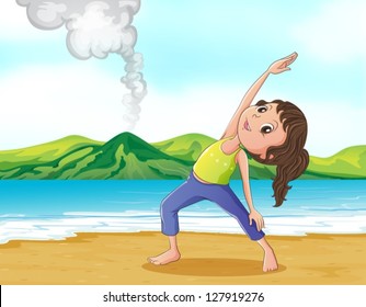 Illustration of a woman exercising at the beach