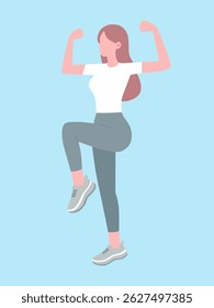 Illustration of a woman exercising by lifting her left leg and both hands