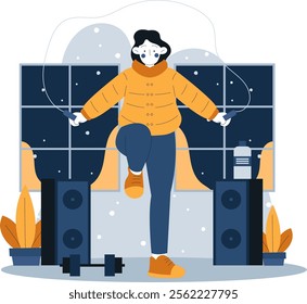 Illustration of a woman exercising in winter. Vector flat illustration design with winter theme
